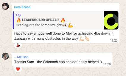 Client feedback screenshot