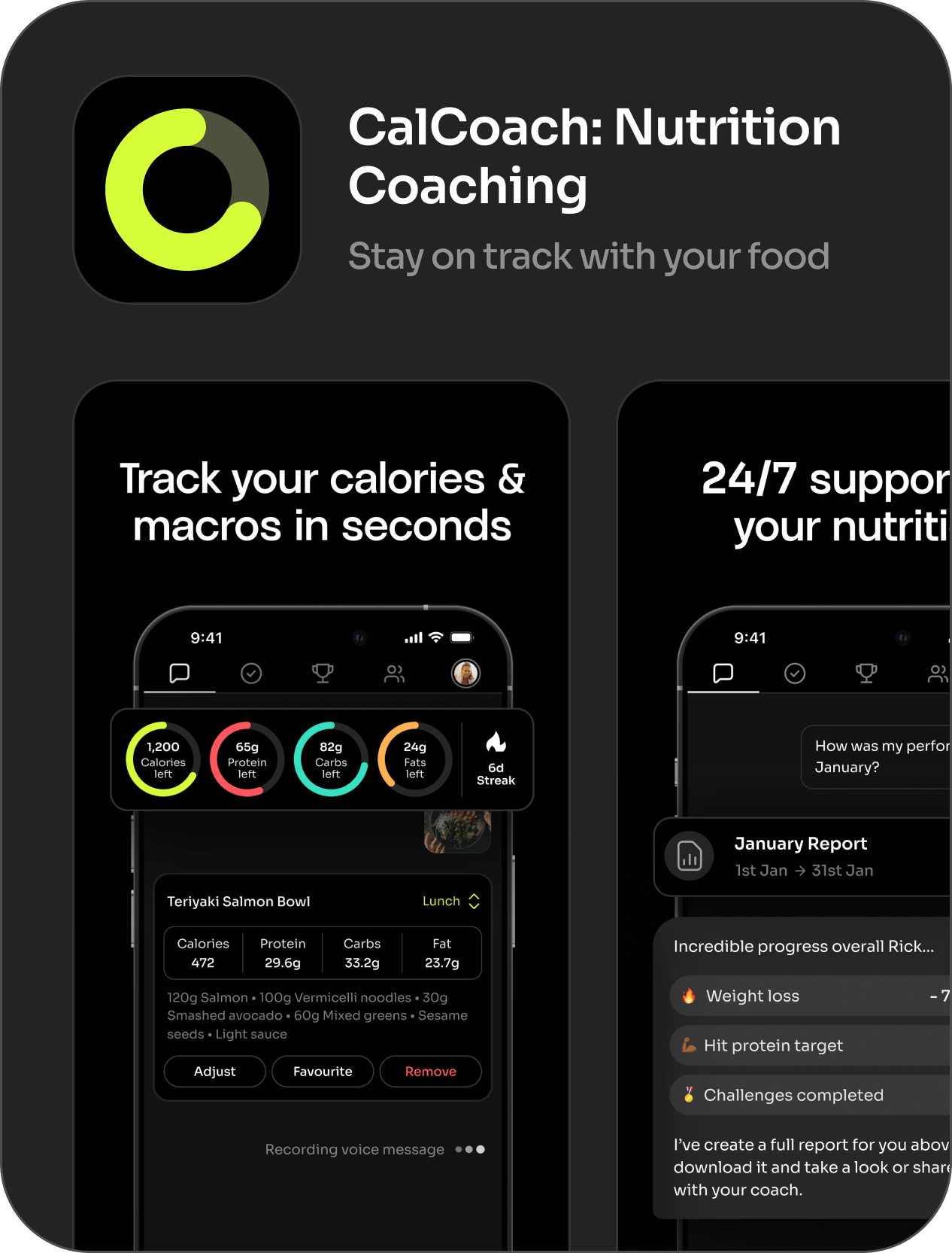 CalCoach: Nutrition Coaching — track your calories and macros in seconds with 24/7 support